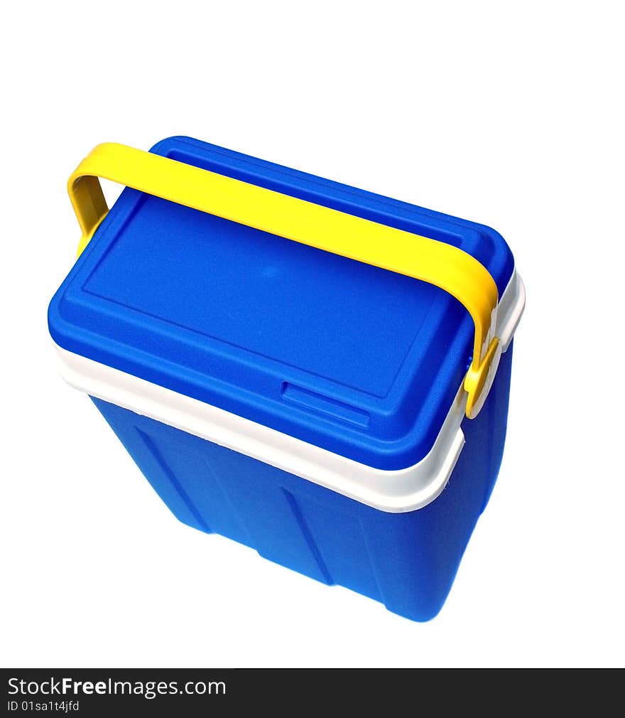 The dark blue plastic container on a white background