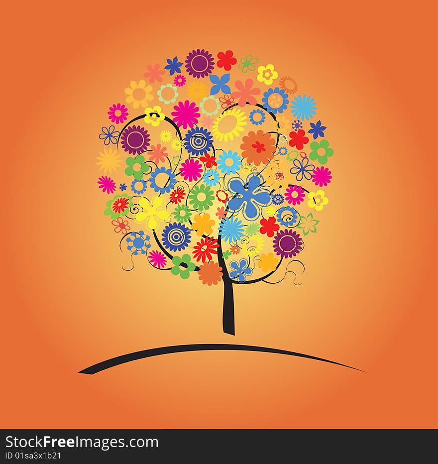 Colorful tree with flowers illustration