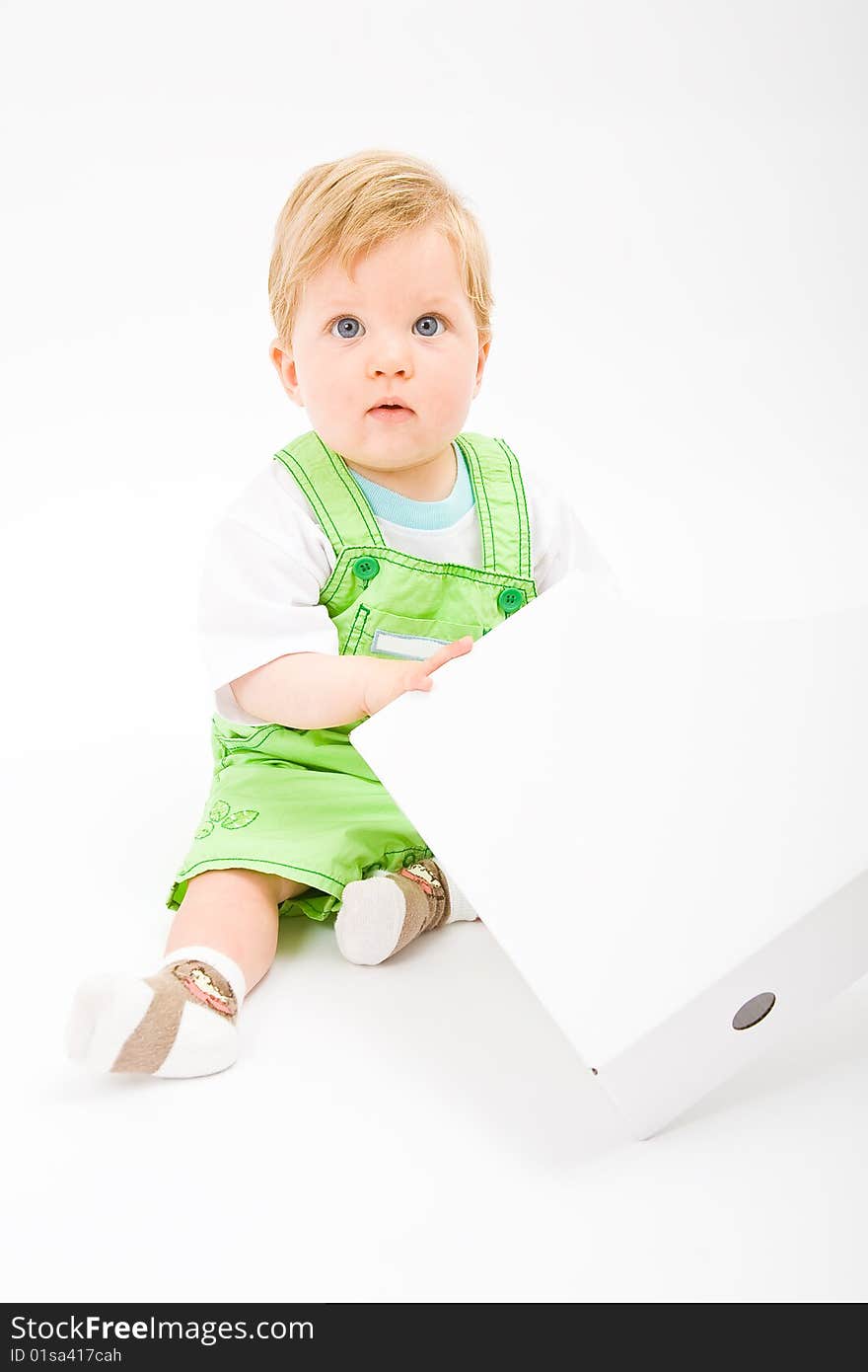 Baby with white document folder