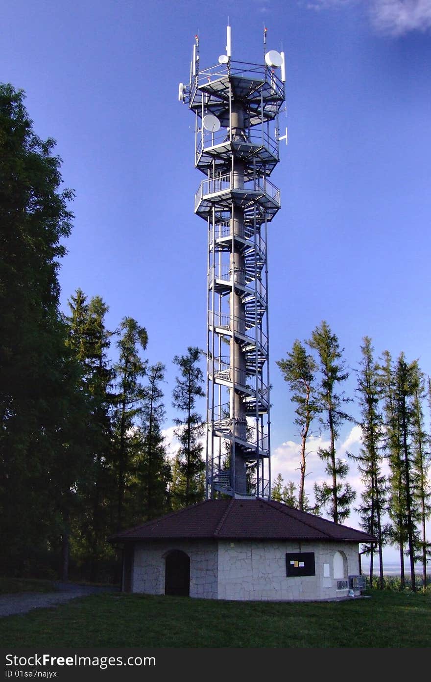 A steel outlook tower on the hill near the city of Kutna Hora, Czech Republic