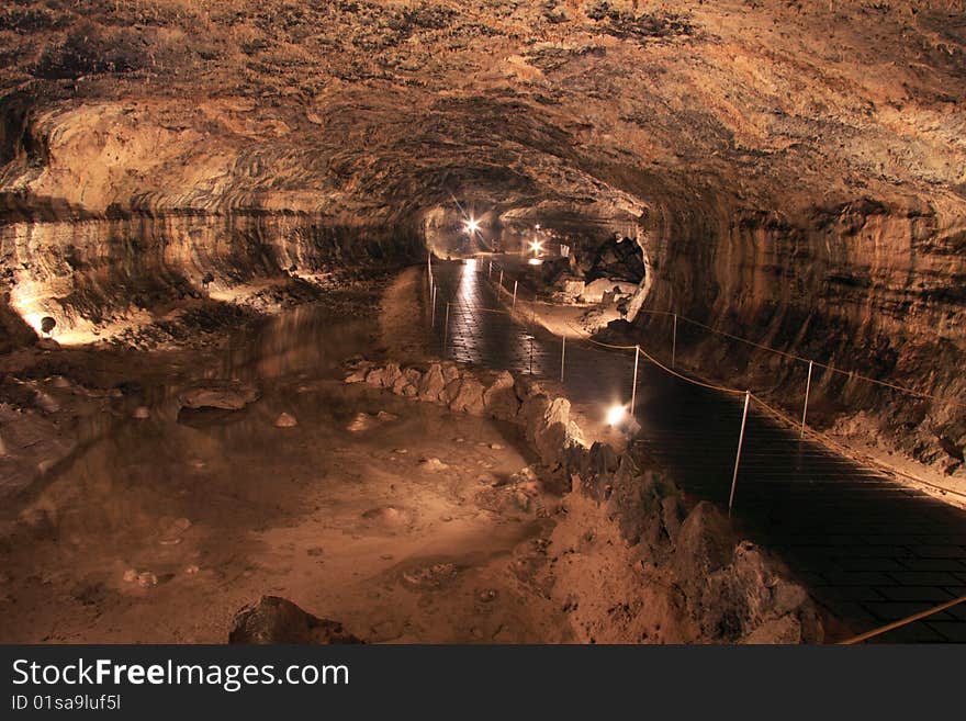 Interior of a cave with water