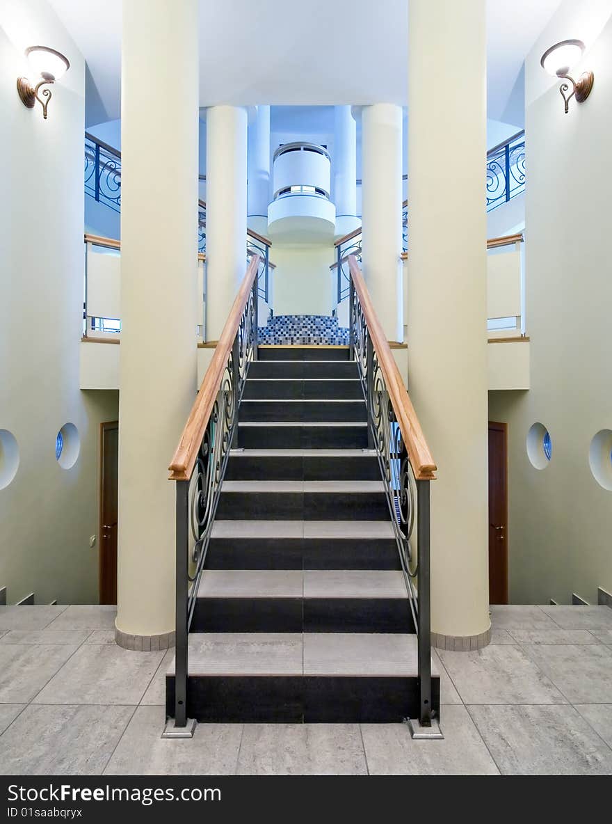 Luxury hall with staircase in a new private house