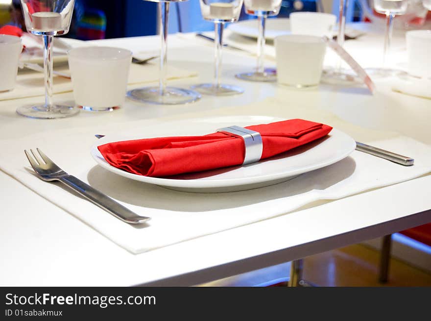 Modern dishes on table in restaurant