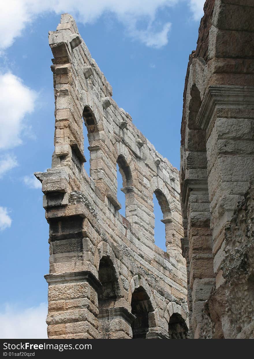 Detail of the roman amphiteatre Arena di Verona in Verona Italy actually used as opera theatre