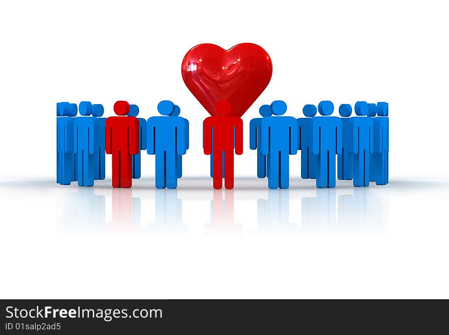 People in circle with heart symbol - 3d illustration. People in circle with heart symbol - 3d illustration