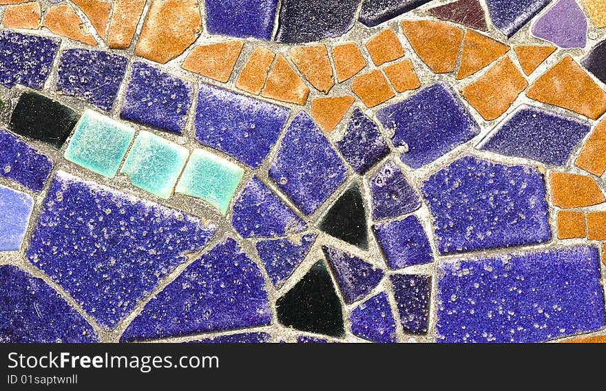 Section of handmade mosaic surface with irregular tiles. Section of handmade mosaic surface with irregular tiles