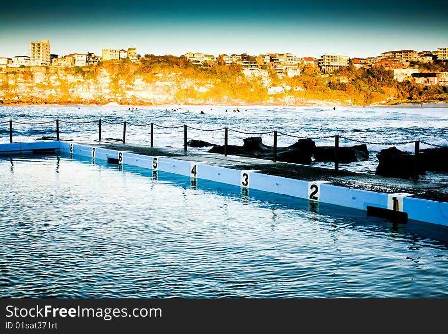 Beachside Swimming Pool with Lane Numbers