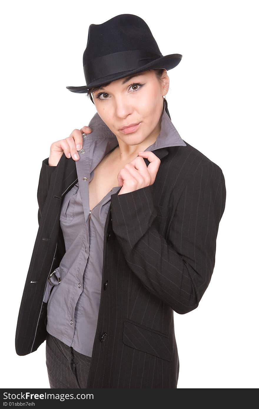 Happy young businesswoman with hat