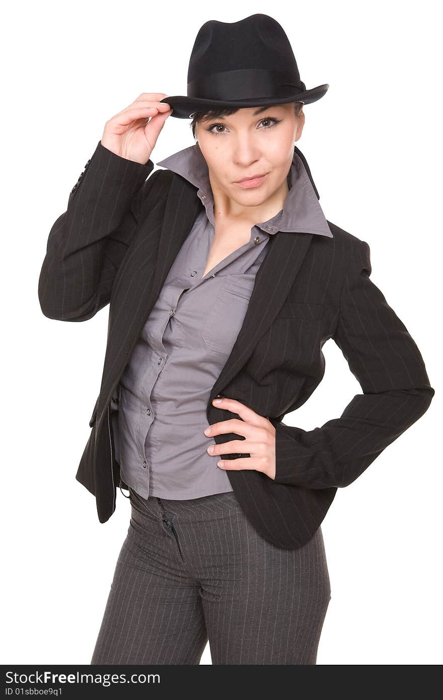 Happy young businesswoman with hat