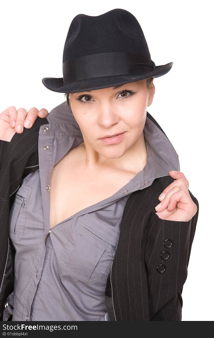 Happy young businesswoman with hat