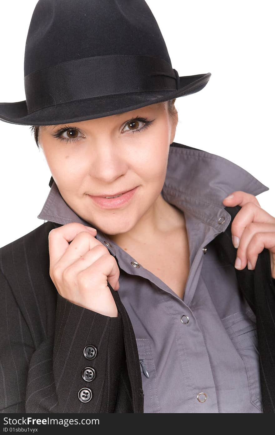 Happy young businesswoman with hat