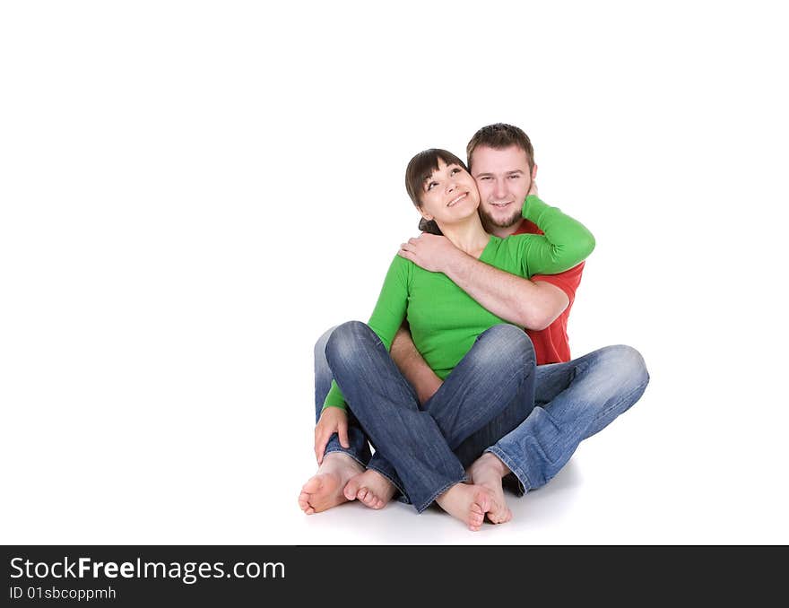 Young loving couple together on white background. Young loving couple together on white background