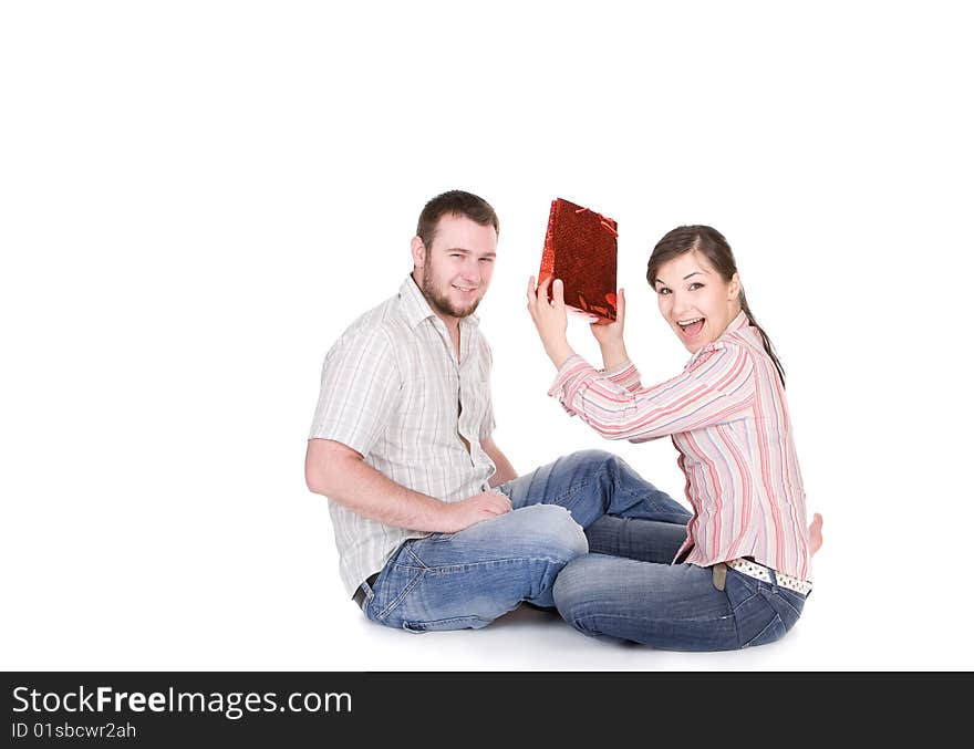 Young loving couple together on white background. Young loving couple together on white background