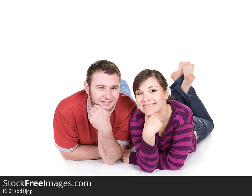 Young loving couple together on white background. Young loving couple together on white background