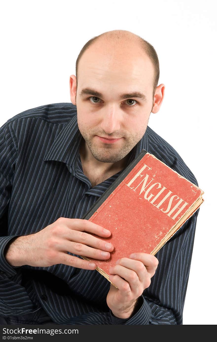 Man with book. Isolated on white