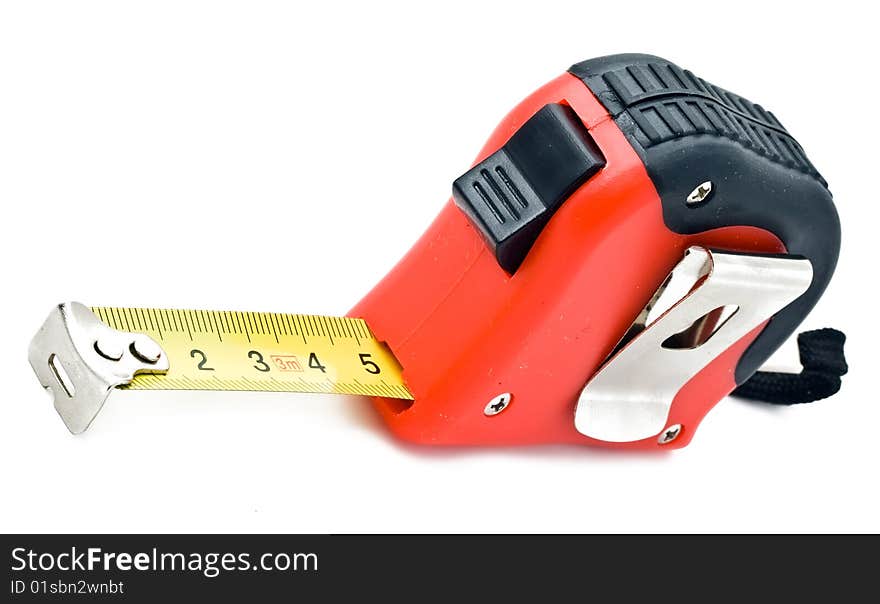 Tape measure on white background