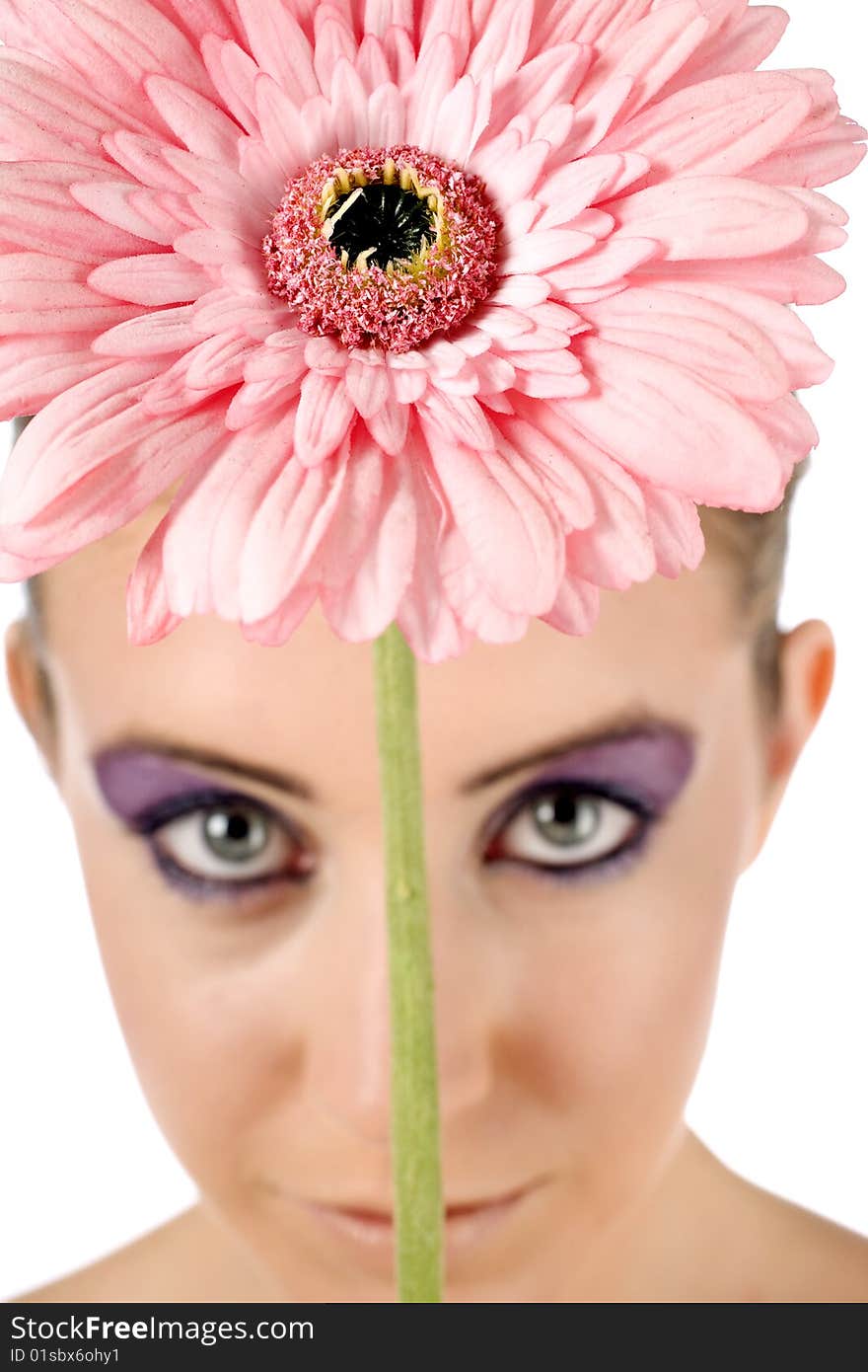 Closeup Of Flower Above Womans Head