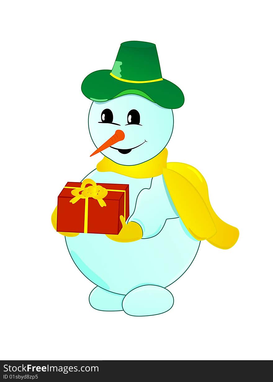 Christmas snowman with gift