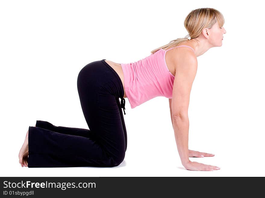 Woman doing yoga on white background. Woman doing yoga on white background