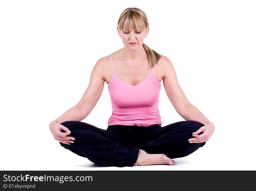 Woman doing yoga on white background. Woman doing yoga on white background