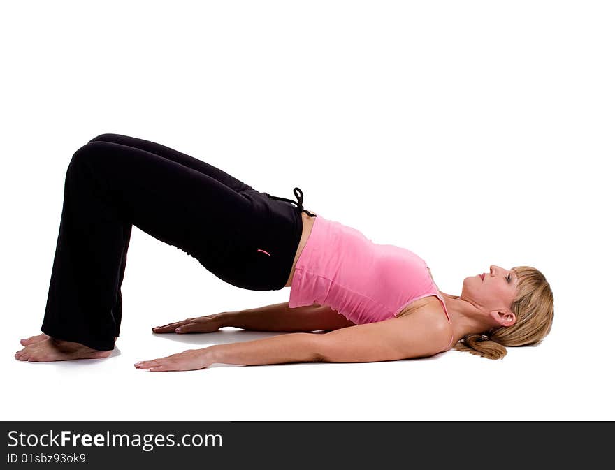 Woman doing yoga on white background. Woman doing yoga on white background