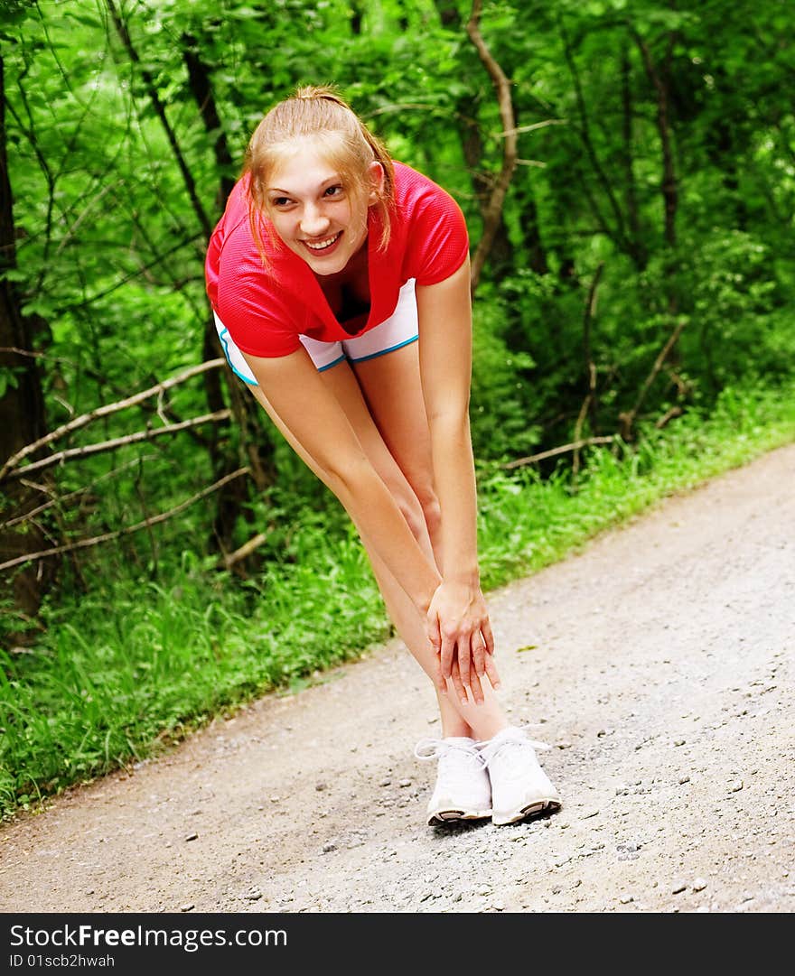 Woman In Red Running