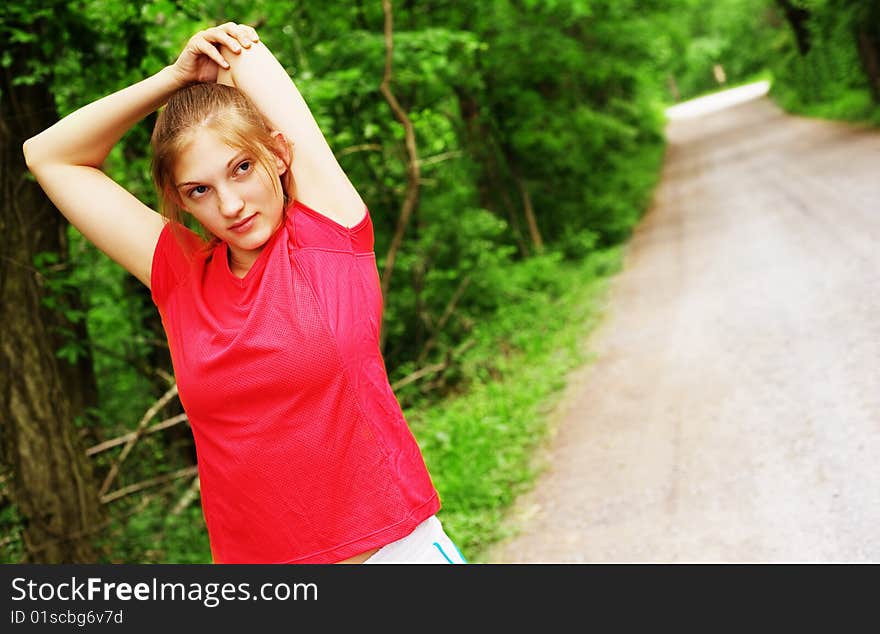 Woman In Red Running