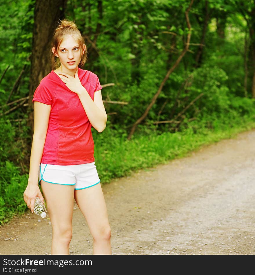 Woman In Red Running