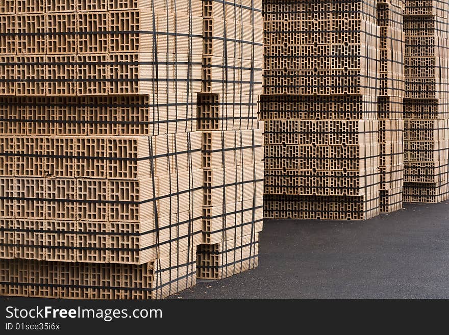 Pallets of bricks ready to be brought on site. Pallets of bricks ready to be brought on site