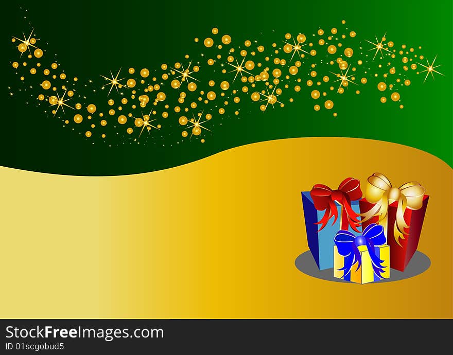 Illustration of a bicolor christmas background with stars and present