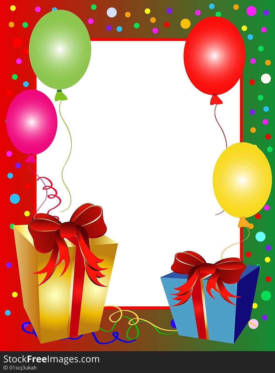 Illustration of a colorful party background with balloons and presents. Illustration of a colorful party background with balloons and presents