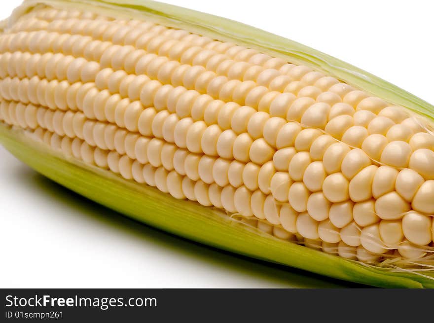 Close up of a cob of corn