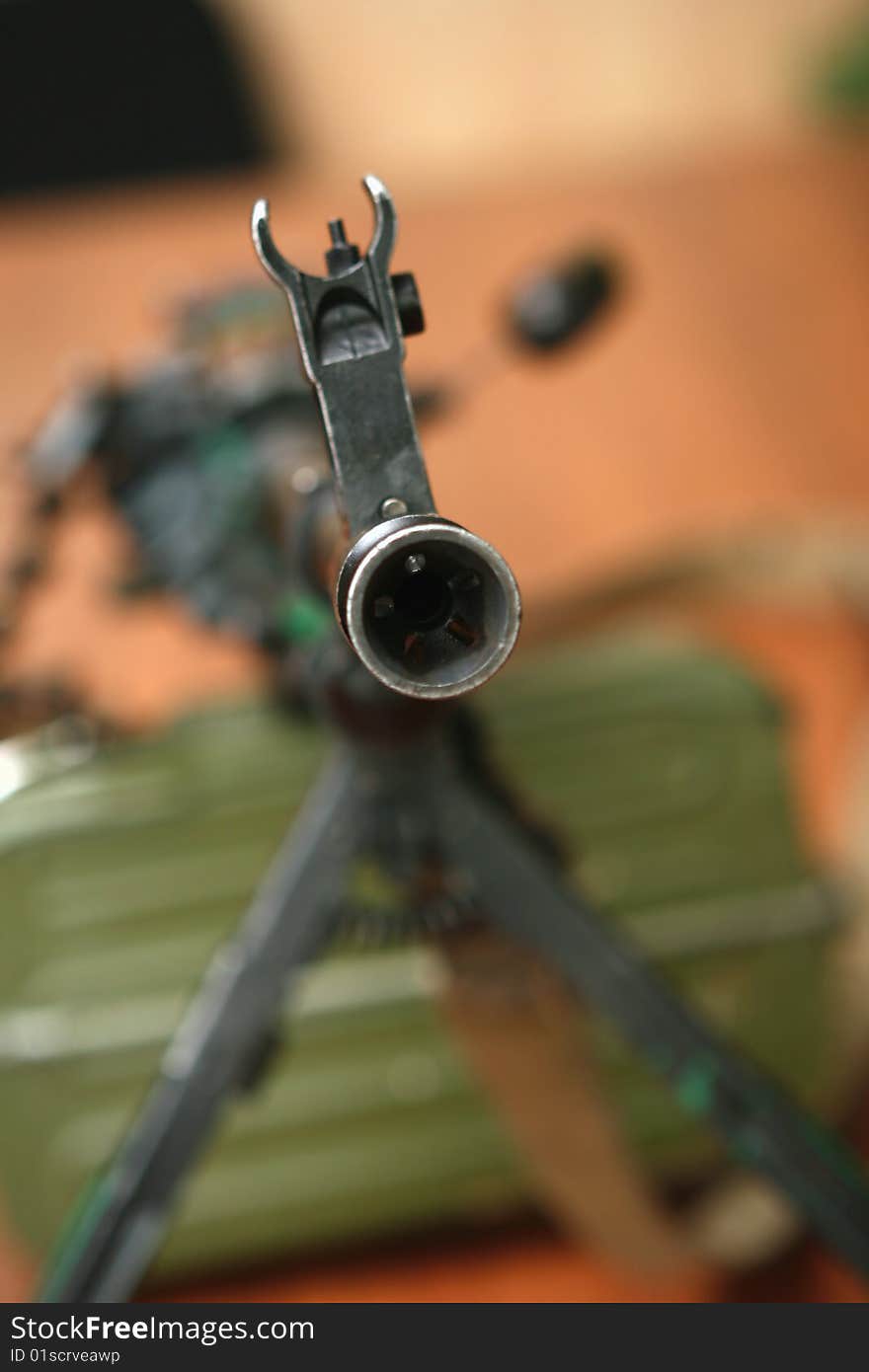 A machine gun Kalashnikov barrel. Close up