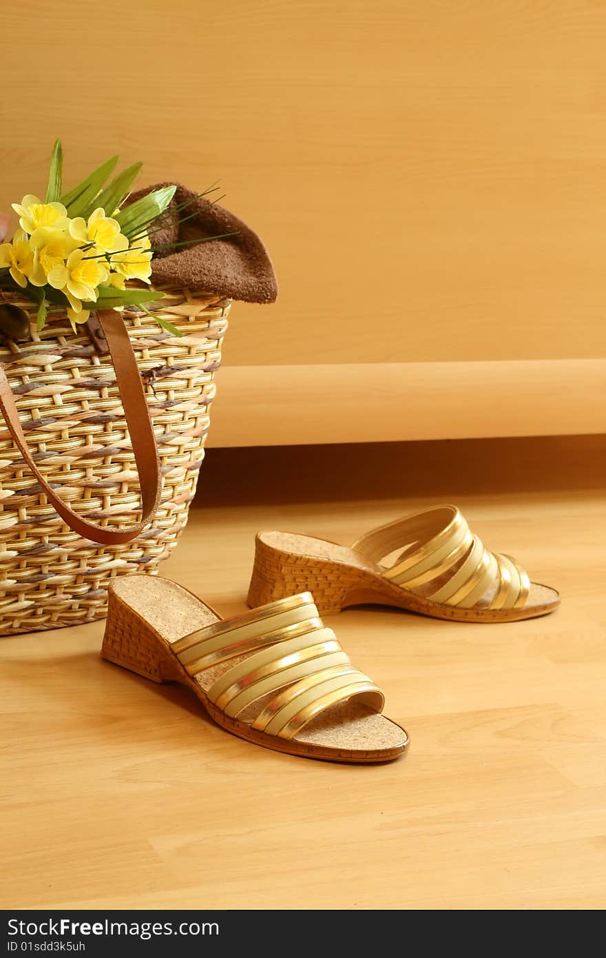 Female Summer Footwear, Bag And Flowers