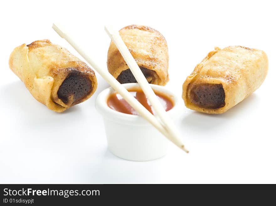 Delicious spring rolls traditional china cuisine isolated