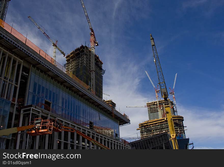 Urban building under construction in a high tech city