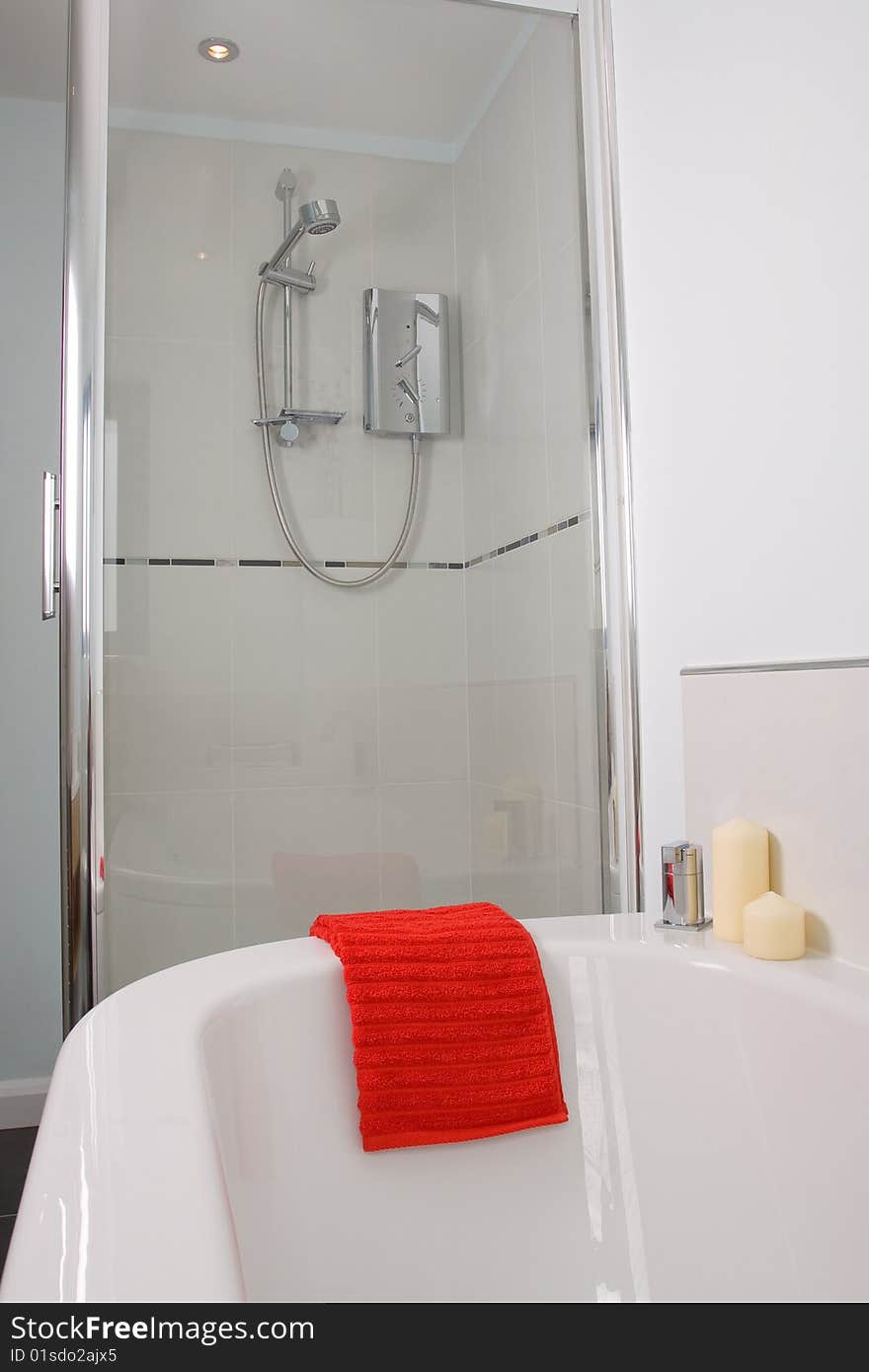 A contemporary designer bathroom in a new property development. A contemporary designer bathroom in a new property development