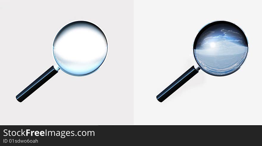 CG image of 2 magnifying glasses (isolated)). CG image of 2 magnifying glasses (isolated))