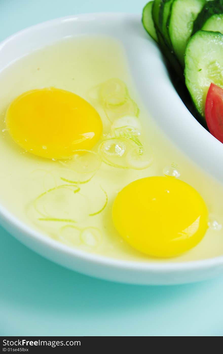 Yolks,egg white and cucumber. Yolks,egg white and cucumber.