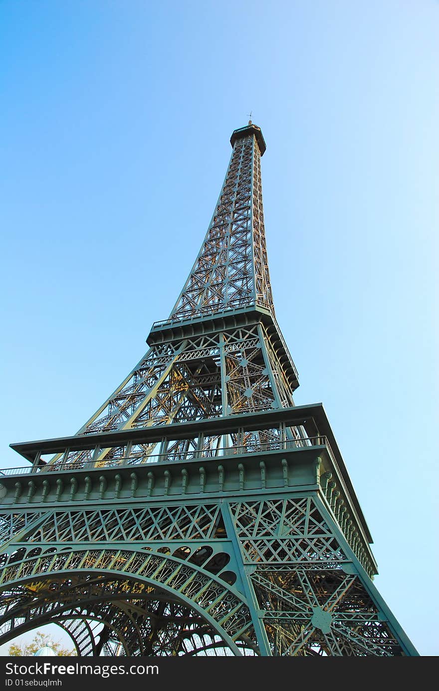 Low shot of a model of the Eiffel tower in Korea