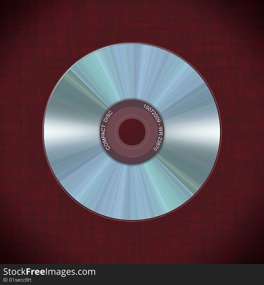 Computer-made illustration: realistic compact disc on a red background. Computer-made illustration: realistic compact disc on a red background