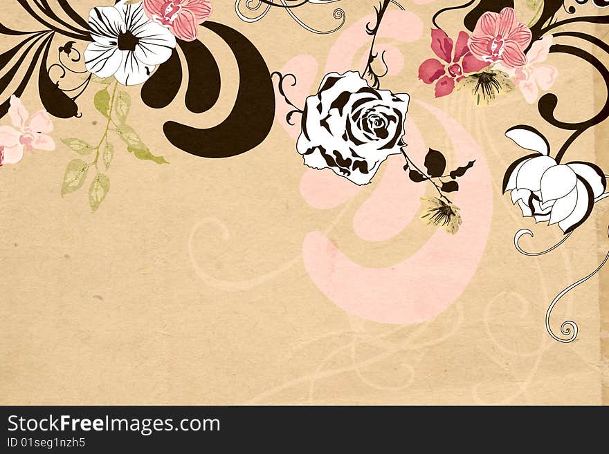 Illustration of flowers on vintage paper. Illustration of flowers on vintage paper