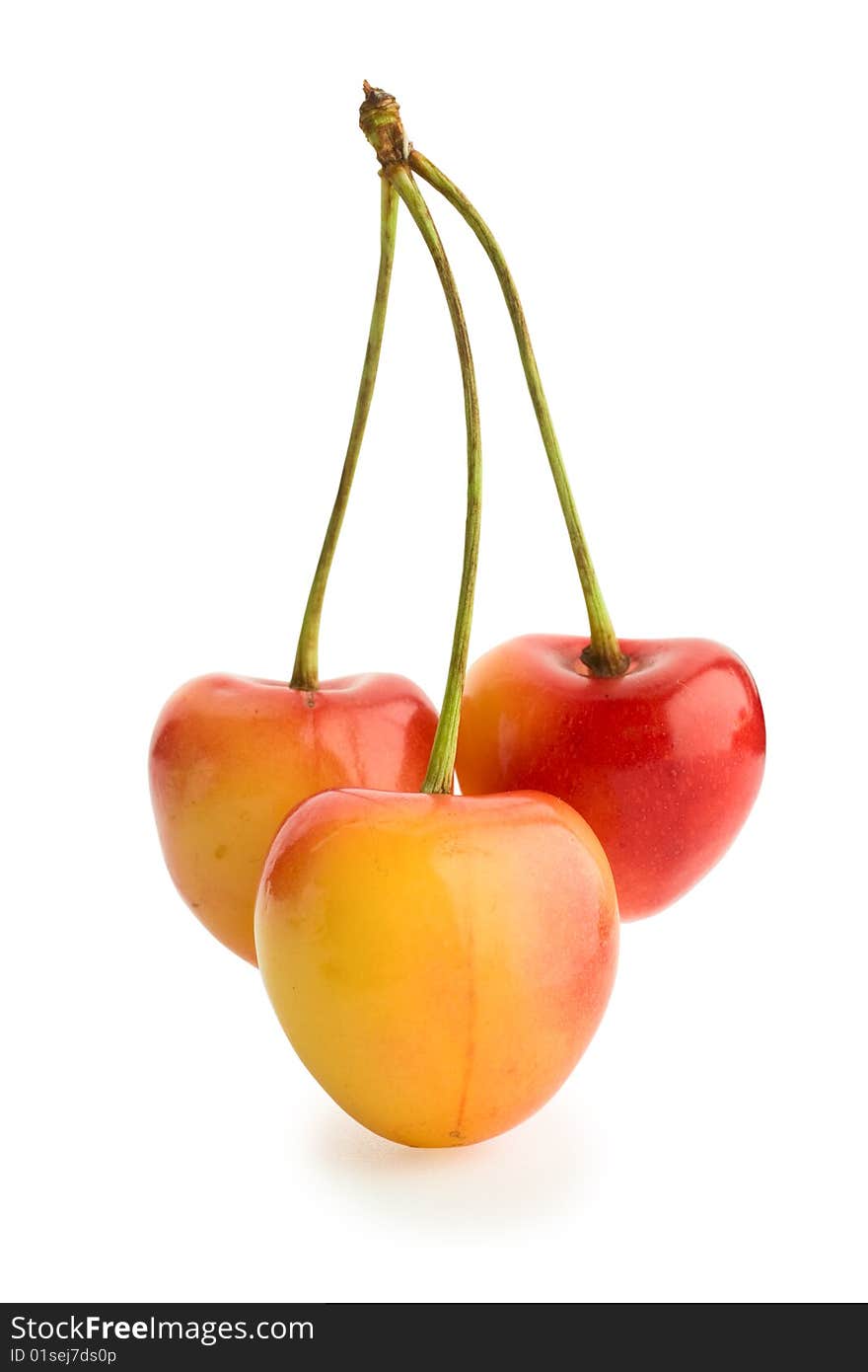 Three cherries on white background. Three cherries on white background