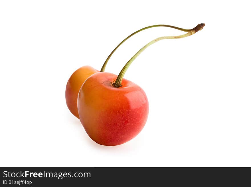 Two cherries isolated on white background. Two cherries isolated on white background