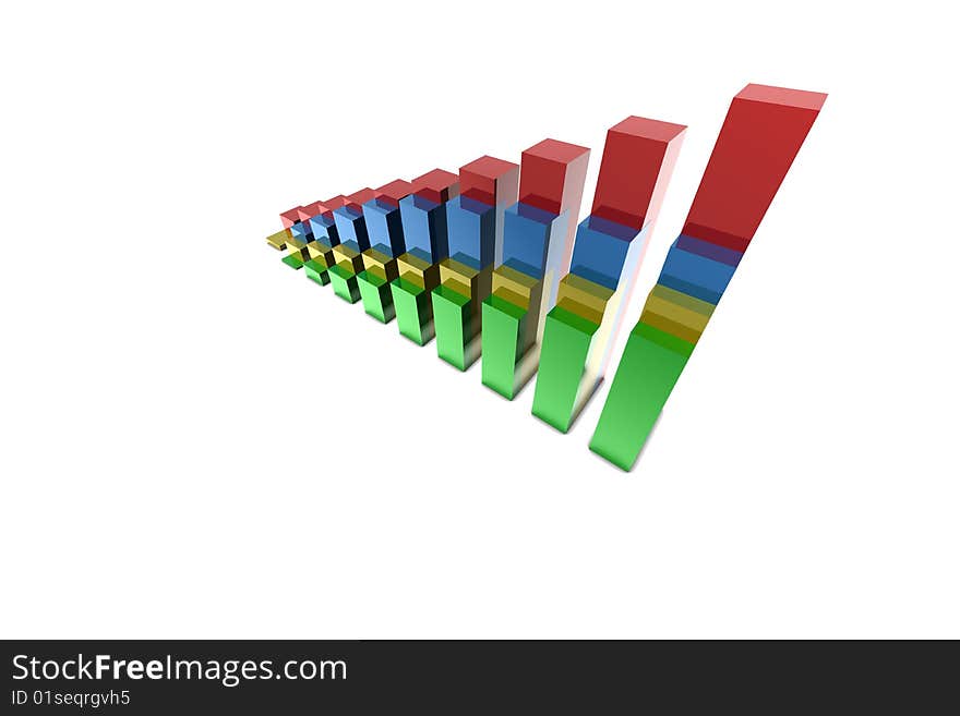 Chart in green, yellow, blue and red isolated on white background. Chart in green, yellow, blue and red isolated on white background