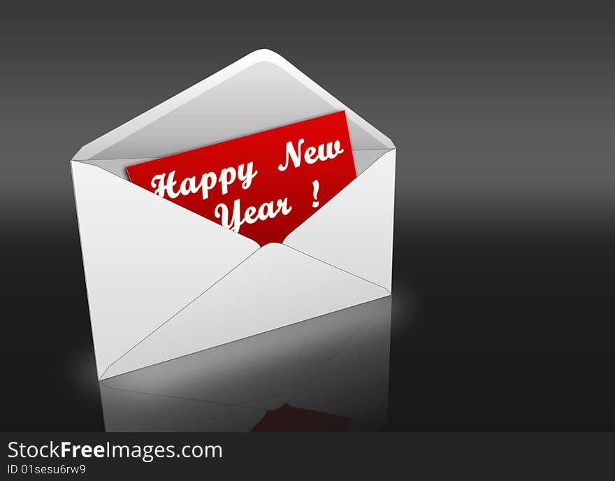 We have an envelope with the New Year's letter on a black background. We have an envelope with the New Year's letter on a black background