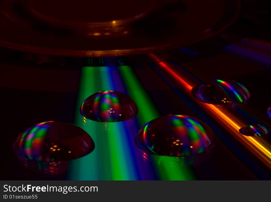 Reflected Light on Water Drops on a Disc