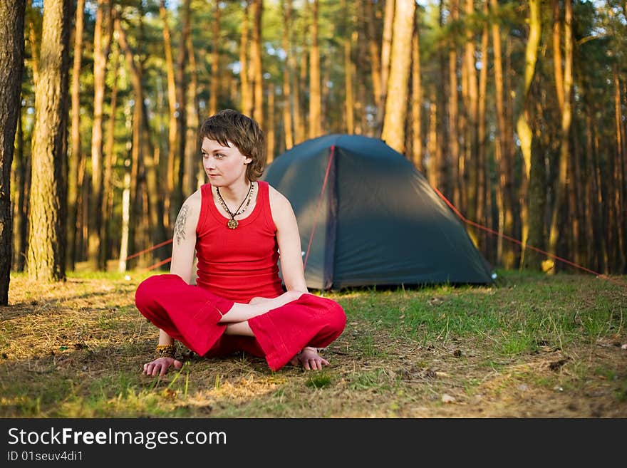 Woman relaxing in the forest