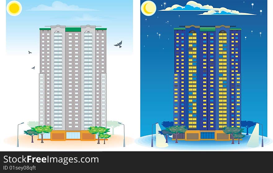 Multistory House. Day And Night