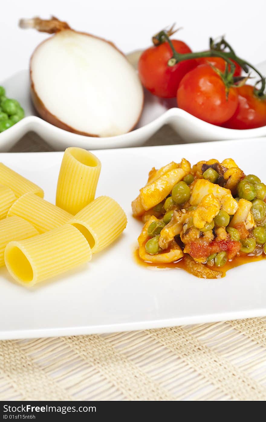 Pasta with cuttlefish and peas